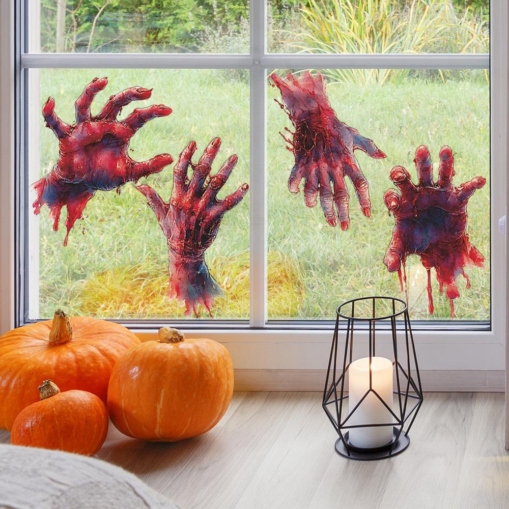 Halloween Simulering Skrekk Blod-hånd Glassvindu Hjem Atmosfære Dekorasjon Klistremerker