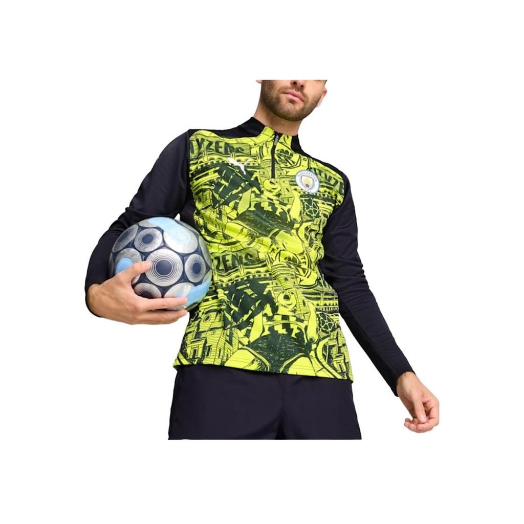 Puma Manchester City Football Club Series Ss24 Logo Pattern Long Sleeve Jersey Men jersey Yellow Blue 777579-14
