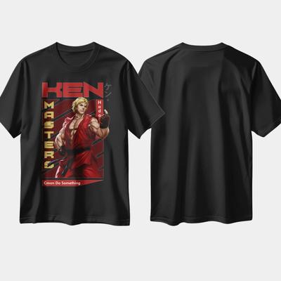 Classic Japanese Game T-shirt with American Fighter Ken Print, Made of Pure Cotton, Short-sleeved, Round-neck Top