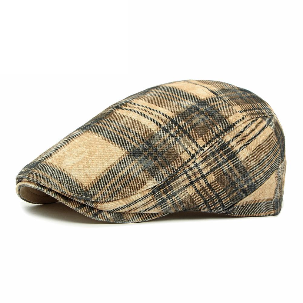 Мужской берет Британский винтажный клетчатый кепи с козырьком Женский хлопковый контрастного цвета кепи с козырьком хаки