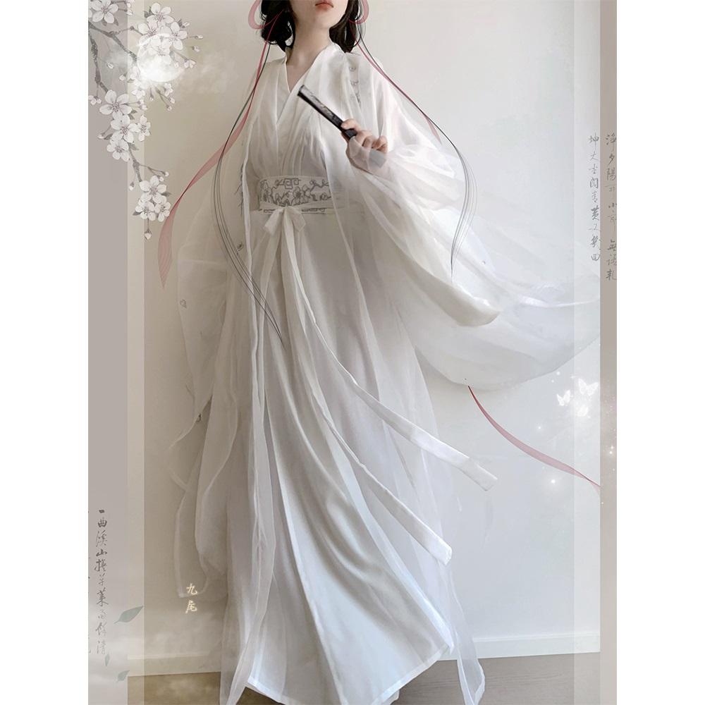 Čínská vyšívaná košile s překříženým výstřihem a velkými rukávy, dlouhá róba, denní oblek Hanfu