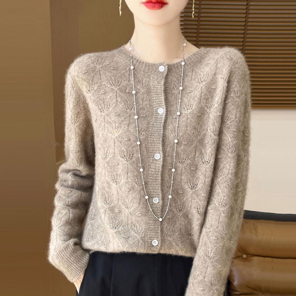 Spring Autumn Women's Basis Sweater Hollow Cardigan Knitwear Female O-Neck Soft Casual Top