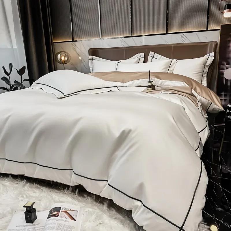 

White Egyptian Cotton Bedding Sets Queen King Size Embroidery Duvet Cover Flat/Fitted Sheet Bed Linen Hotel Style Home Textiles 1.2M-3PCS