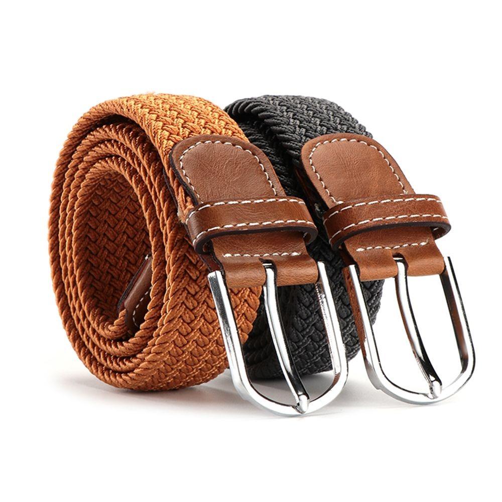 PU Leather Buckle Canvas Belts Elasticated Fabric Waistband Fashion Braided Stretch Belt