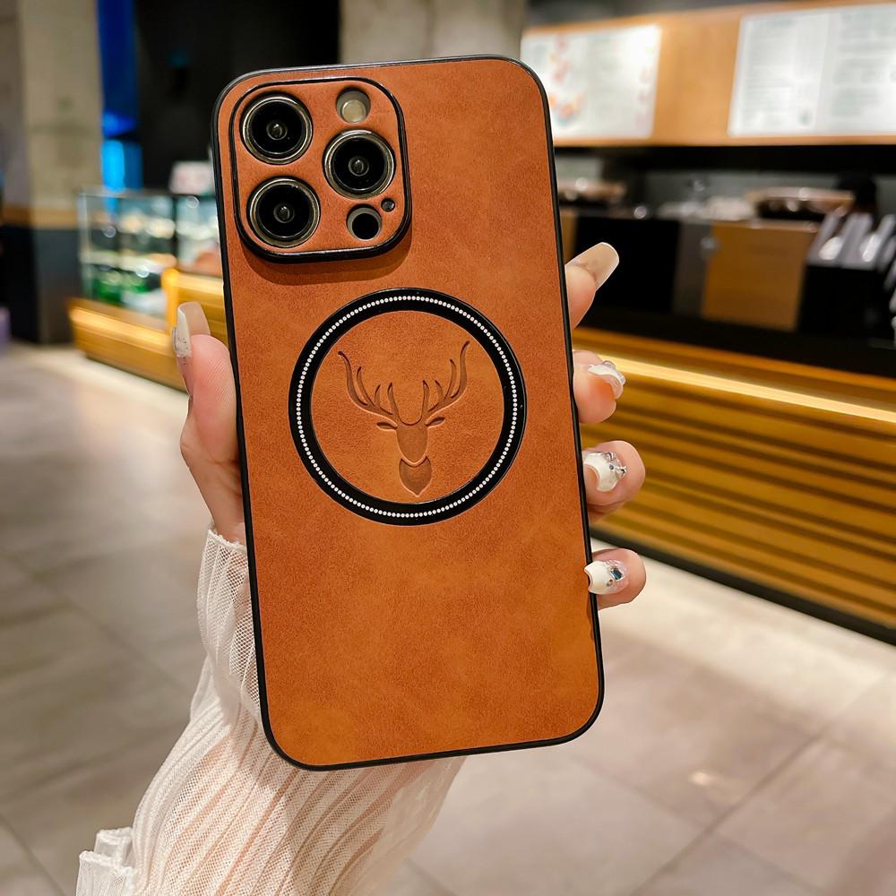 iPhone 16 Magnetic Cloth Texture Phone Case - Full Coverage Elk Design, Drop-Proof for Apple 14/15/17 Pro Max