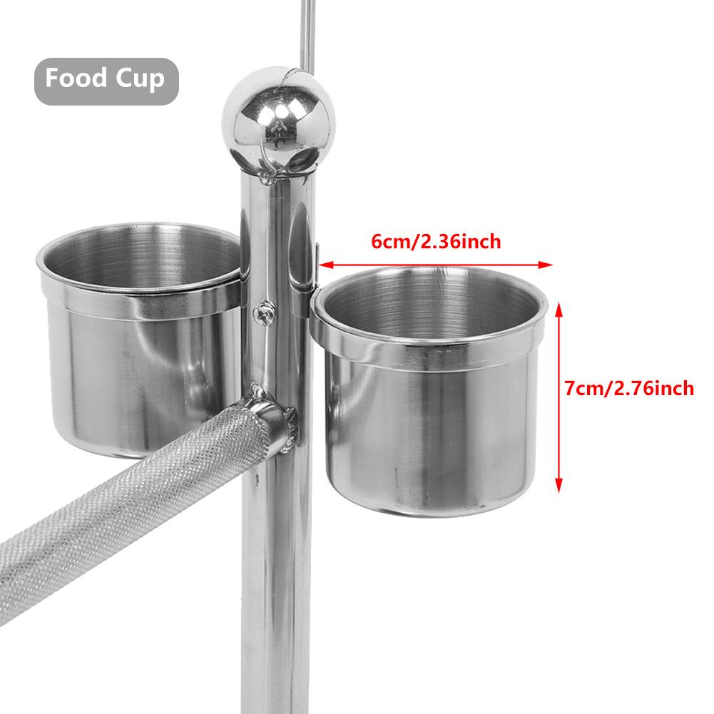 Stainless Steel Bird Standing Frame Parrots Training Rod Supplies with Two Food Bowl