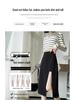 Women's High-Waist Black A-Line Midi Skirt with Irregular Slit - Summer 2024 Fashion