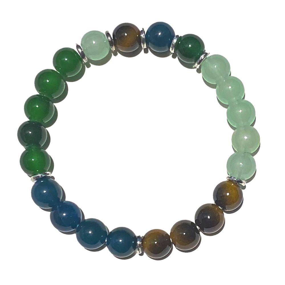 

Natural Crystal Stone Beaded Bracelet Elastic Stretch Round Beads Gemstone Jewelry for Men Women Handmade Accessory зелений