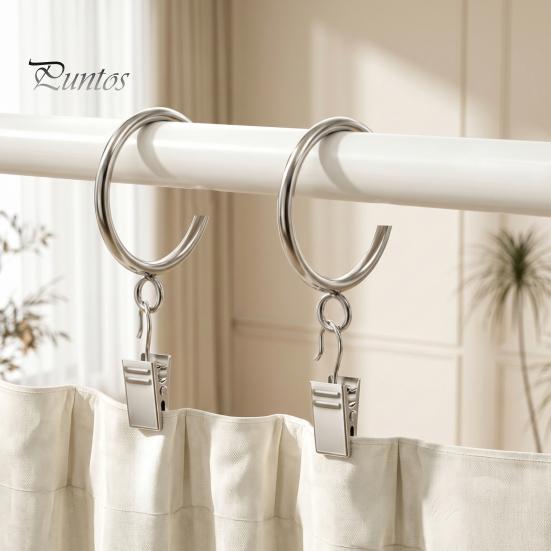Silent Curtain Hooks for Rods 10Pcs C Shaped Rings, Heavy Duty Bypass Metal Anti Rust Hardware Passing Drapery Rings with Eyelets French Return Smooth