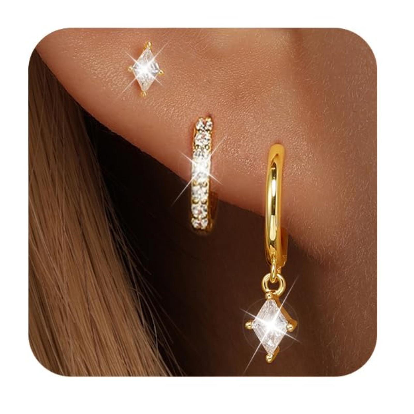 Geometric Crystal Inlaid Hoop Earrings Set - Classic, High-End Feel for Daily Wear and Commuting Style.