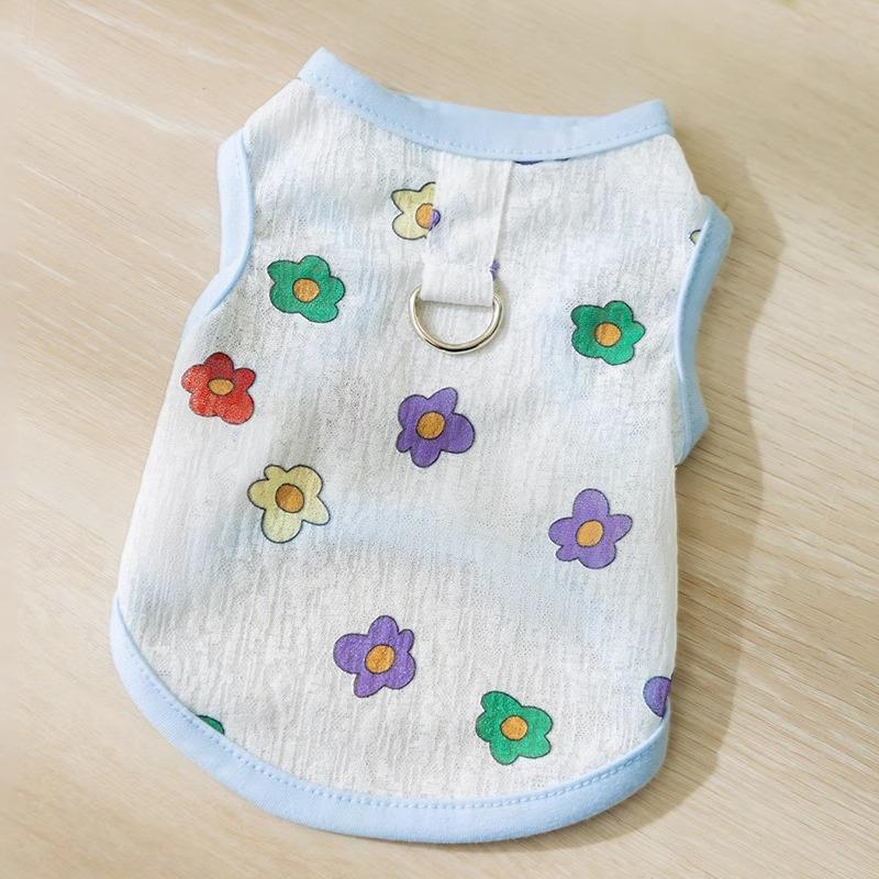 Cute Full-printed Mesh Spring and Summer Breathable Pet Traction Vest Small Dog Teddy Bear Cat Dog Clothes