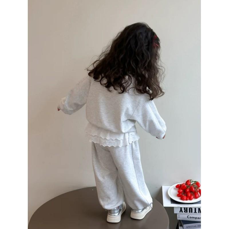 Girls' Spring/Fall Set Lace Sweatshirt + Sweatpants Two-Piece Set