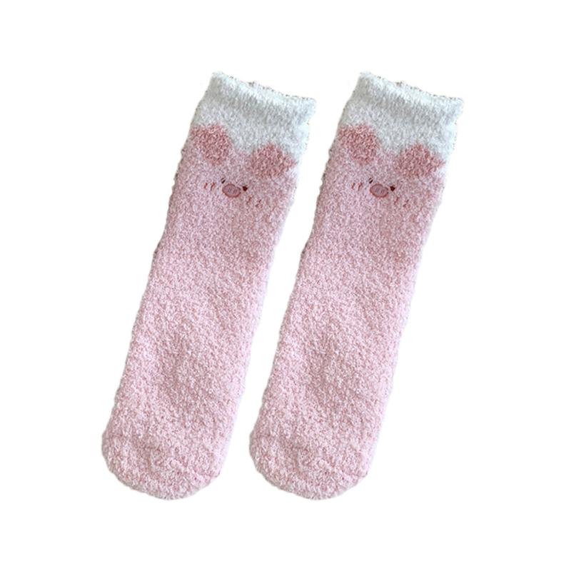 

Fuzzy Socks for Women Girls Winter Warm Coral Fleece Floor Socks Cute Cartoon Animal Furry Bed Socks for Home Sleeping One Size розовый