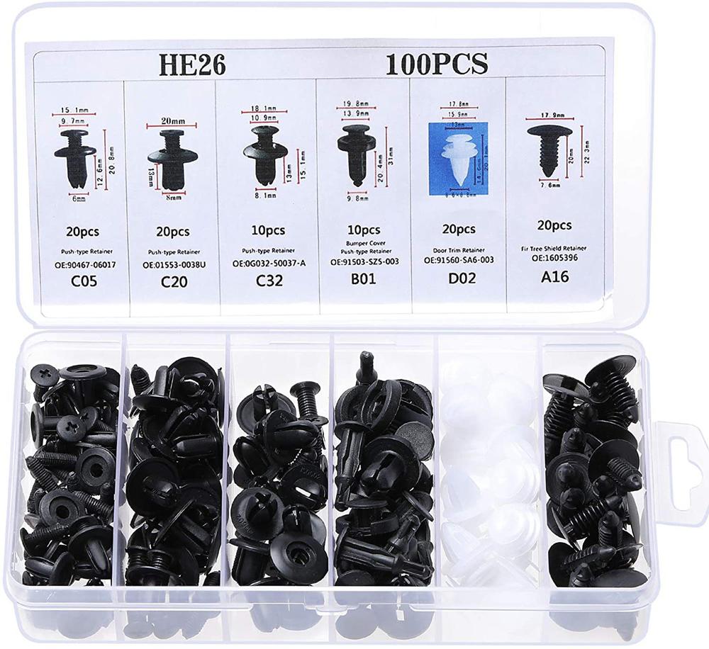 100PCS Car Bumper Retainer Clips Automotive Body Trim Fixed Clip Auto Door Panel Push Pin Universal Vehicle Plastic Rivets Kit