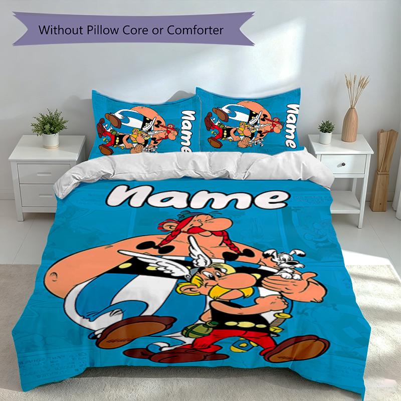 3er-Set personalisierte Asterix-Bettwäsche, Enthält 1 Bettbezug und 2 Kissenbezüge, Ganzjahres-Schlafzimmerdekoration