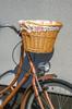 Natural wicker bicycle basket with handlebar insert, click flowers, plug-in