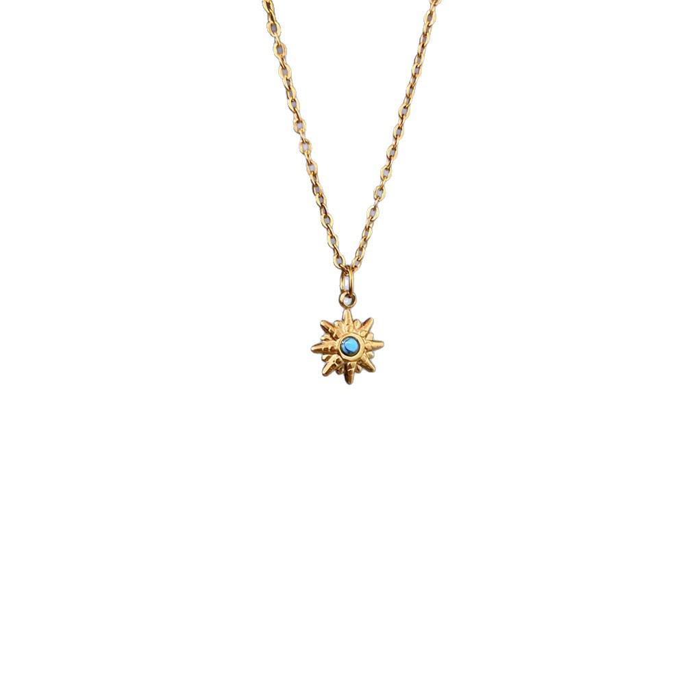 Titanium Steel Blue Turquoise Star Pendant Necklace - Retro Style, Non-Fading, European & American Design