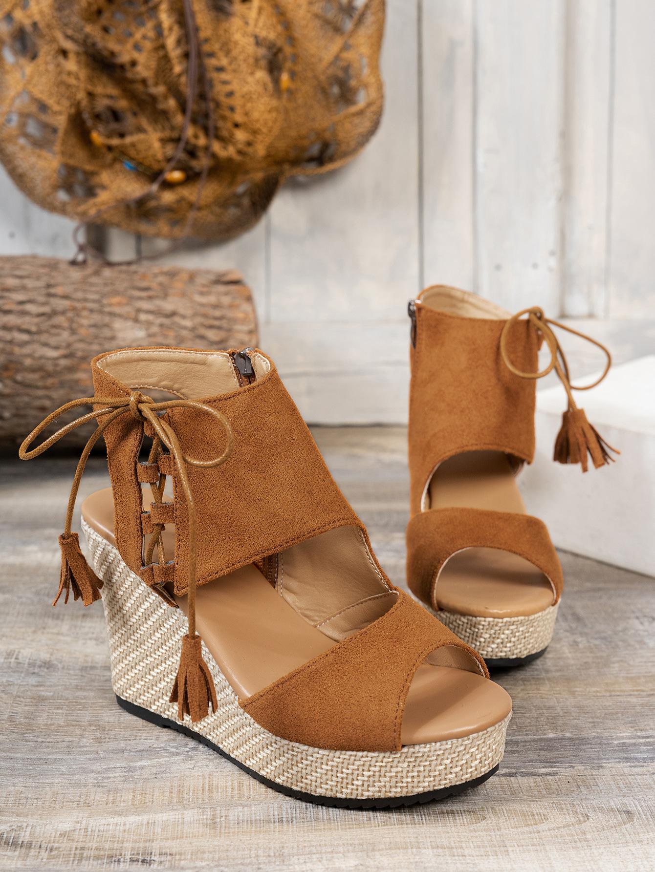 

Large size wedge sandals 22 years summer new sandals TEUM sandals 43 темно-коричневого кольору