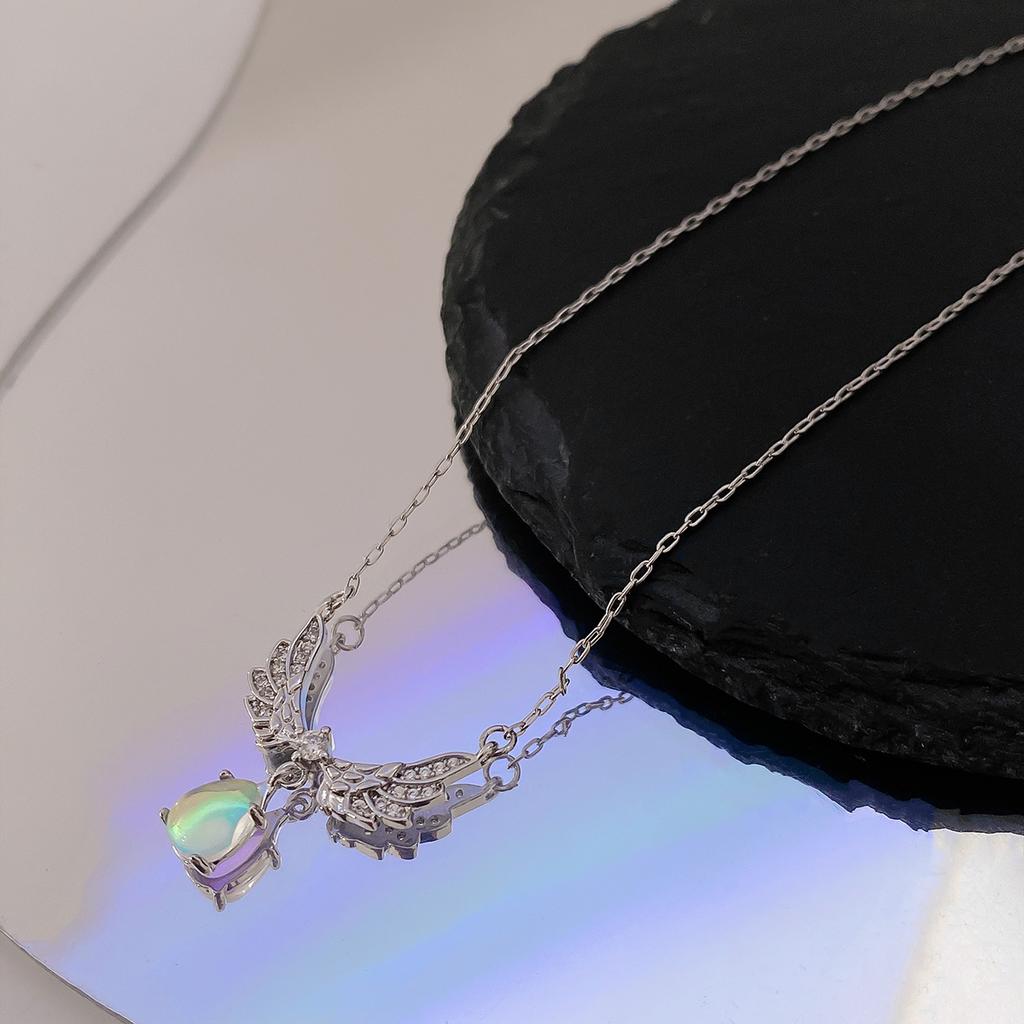 JWER Trendy Bling Moonstone Star Cross Pendant Necklace for Women Punk Hip Hop Star Chain CrystalNecklace Party Jewelry Gift