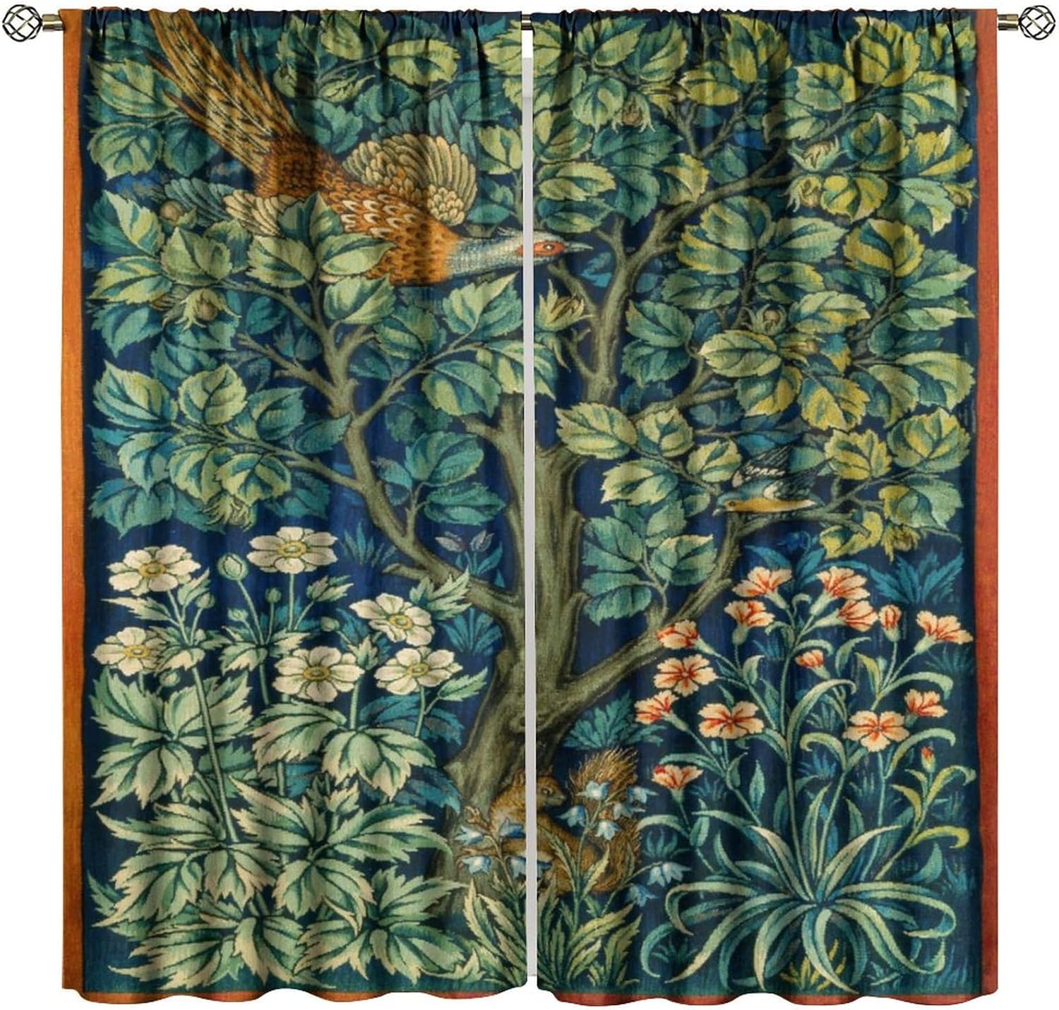 

Блэкаут Винтажные Шторы William Morris Цветок Птица Ретро Растения Красный Цветочный Зеленое Дерево Принт Оконные Занавески Кровать Занавеска Бохо Полиэстер Моющиеся W100*H70(CM)-Rod Pocket&1PCS