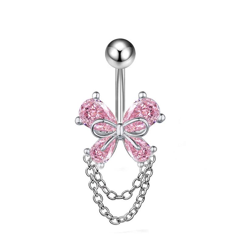Pink Zircon Belly Button Rings Stainless Steel Heart Butterfly Navel Piercing Barbell For Women Beach Belly Ring Body Jewelry