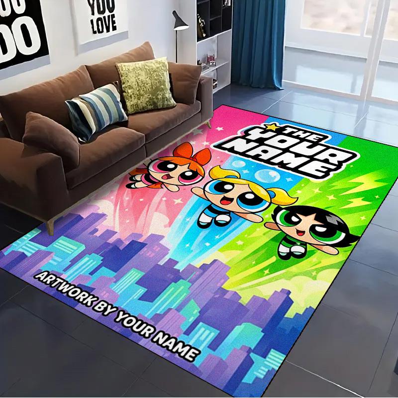 Name Custom Cartoon Powerpuff Carpet Rug for Living Room Bedroom Home Sofa Decoration,Kids play Non-slip Floor Mat