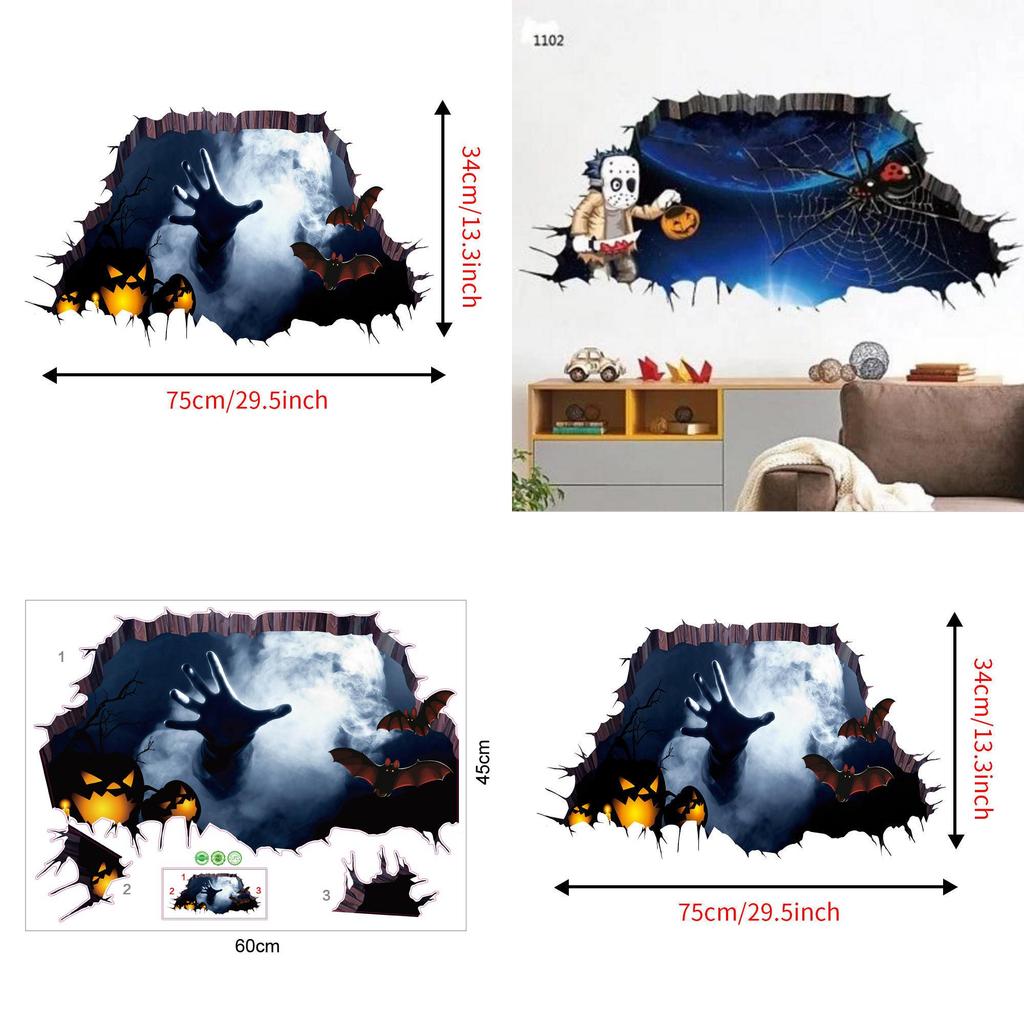 Horror 3d Wall Sticker For Halloween Haunted House Decor Waterproof Pvc For Living Room