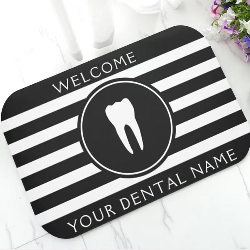 1pc WELCOME Black and White Tooth Graphic Doormat,, for Dental/Office/Clinic, for Living Room, Bathroom, Laundry Room