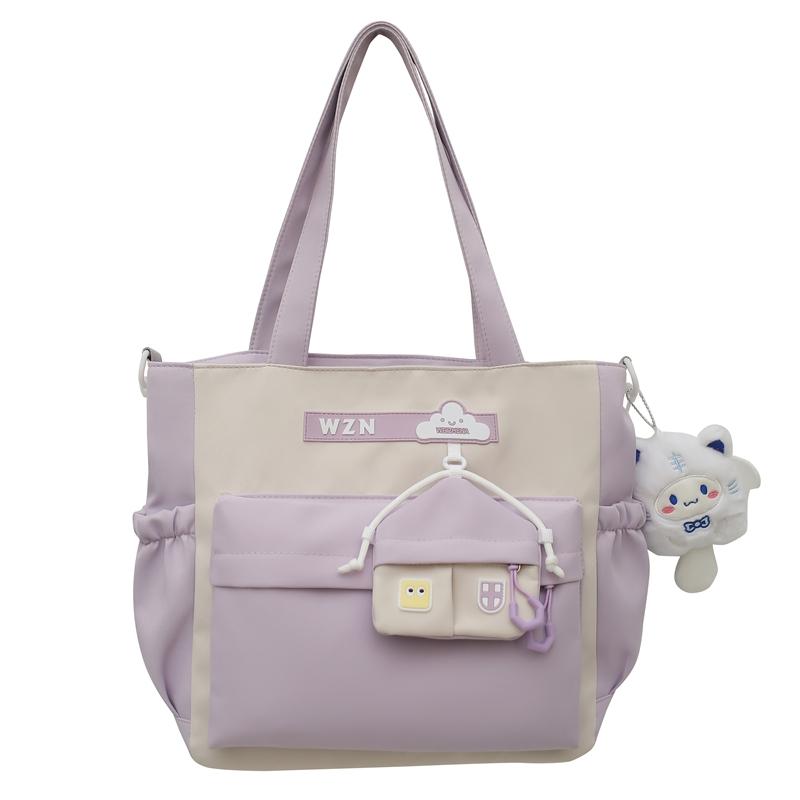 Student Handbag Women Color Block Crossbody Bag Large Capacity Classes Book Shoulder Bag with Coin Purse