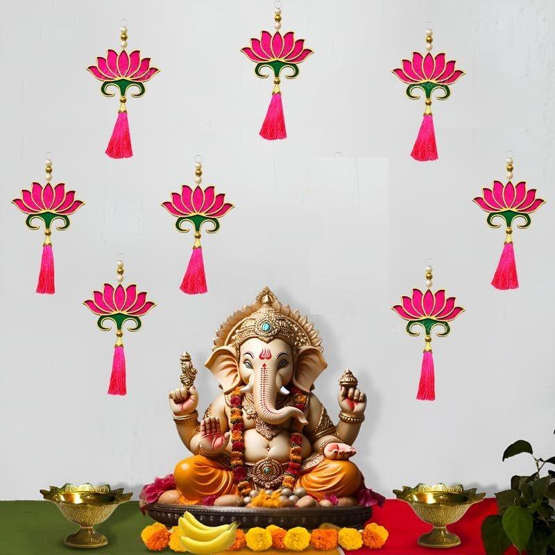 Lotus Decoration Items, 8 Pcs - Pink, Lotus Hangings for Decoration, Mandir Decorations Items, Hanging Decorative Items, Pooja Items, Pooja Decoration