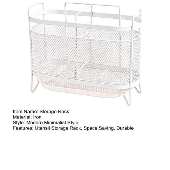 Utensil Storage Rack with Divided Compartments Organizer Drainage Holes Design Rack for Kitchen Countertop