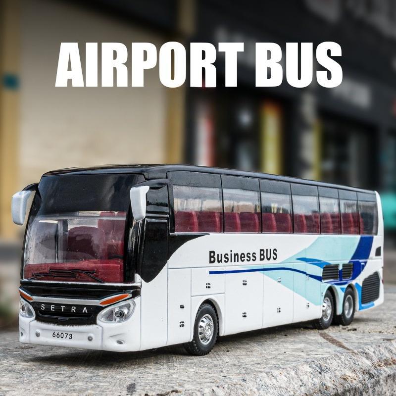 1/32 Scale Diecast Alloy SETRA Luxury Bus Model Children's Toy Car Business Travel Bus Pull Back Sound and Light Miniature