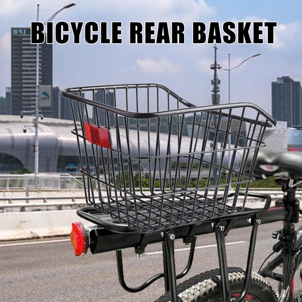 Bike Rear Basket Metal Large Rear Cycle Rack Frame Cycle Rear Shelf Schoolbag Cycle Storage Basket with Lid Cycling Basket