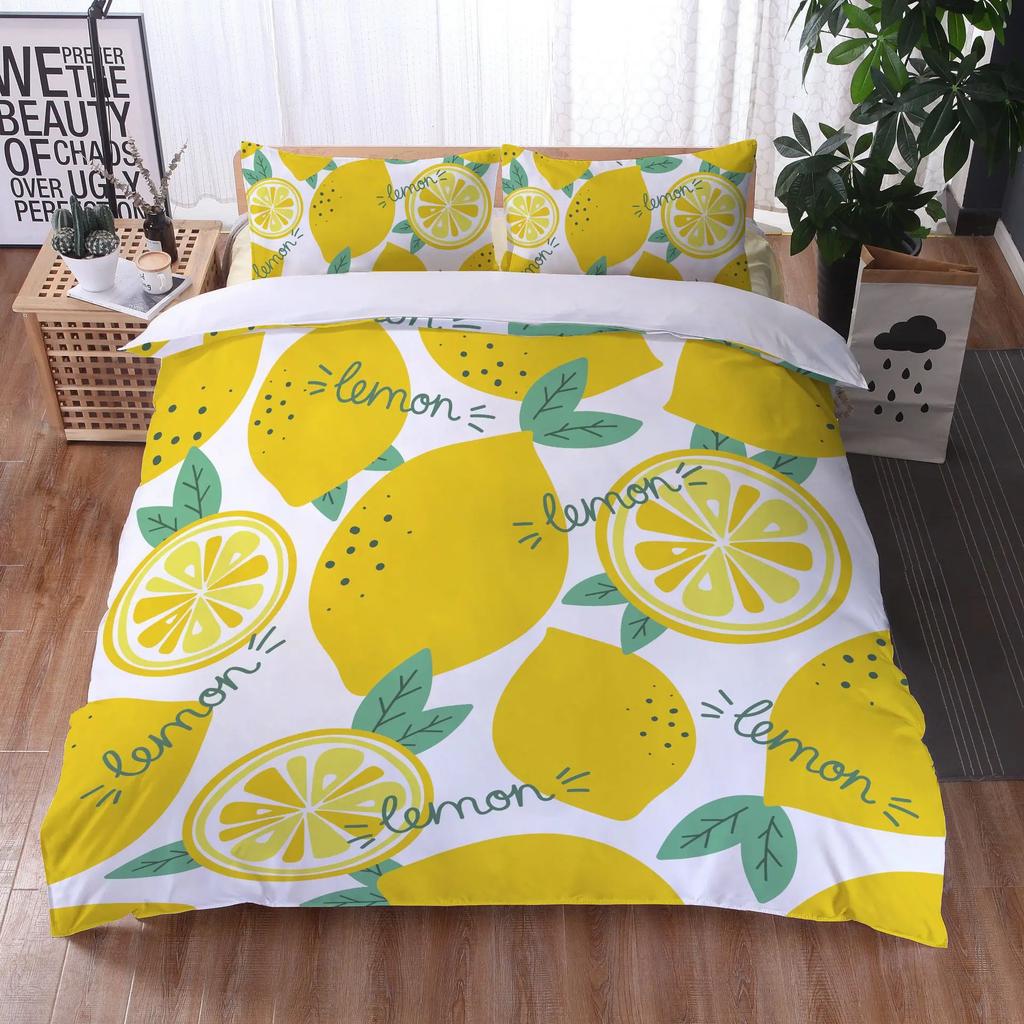 Lemon Printed Yellow Fruit Theme Duvet Cover Cute Cartoon Polyester Quilt Cover For Children Women Gifts For Bedroom Decorations