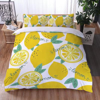 Lemon Duvet Cover Set King/Queen Size,Exotic Tropical Fruit and Leaf,Decorative 3 Piece Bedding Set with 2 Pillow Shams,yellow