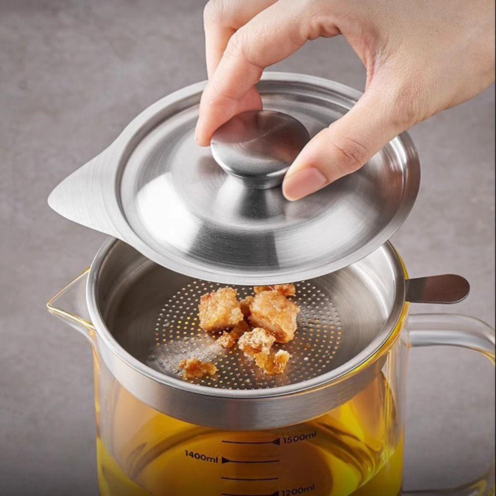 Heat-Resistant Glass Oil Filter Fine Mesh Grease Container  Cooking Tool