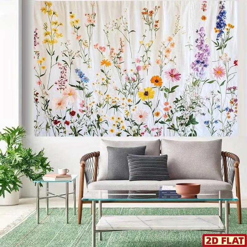 Colorful Wildflower Botanical Tapestry Watercolor Floral Background Cloth for Photoshoot, Baby Shower and Room Decor