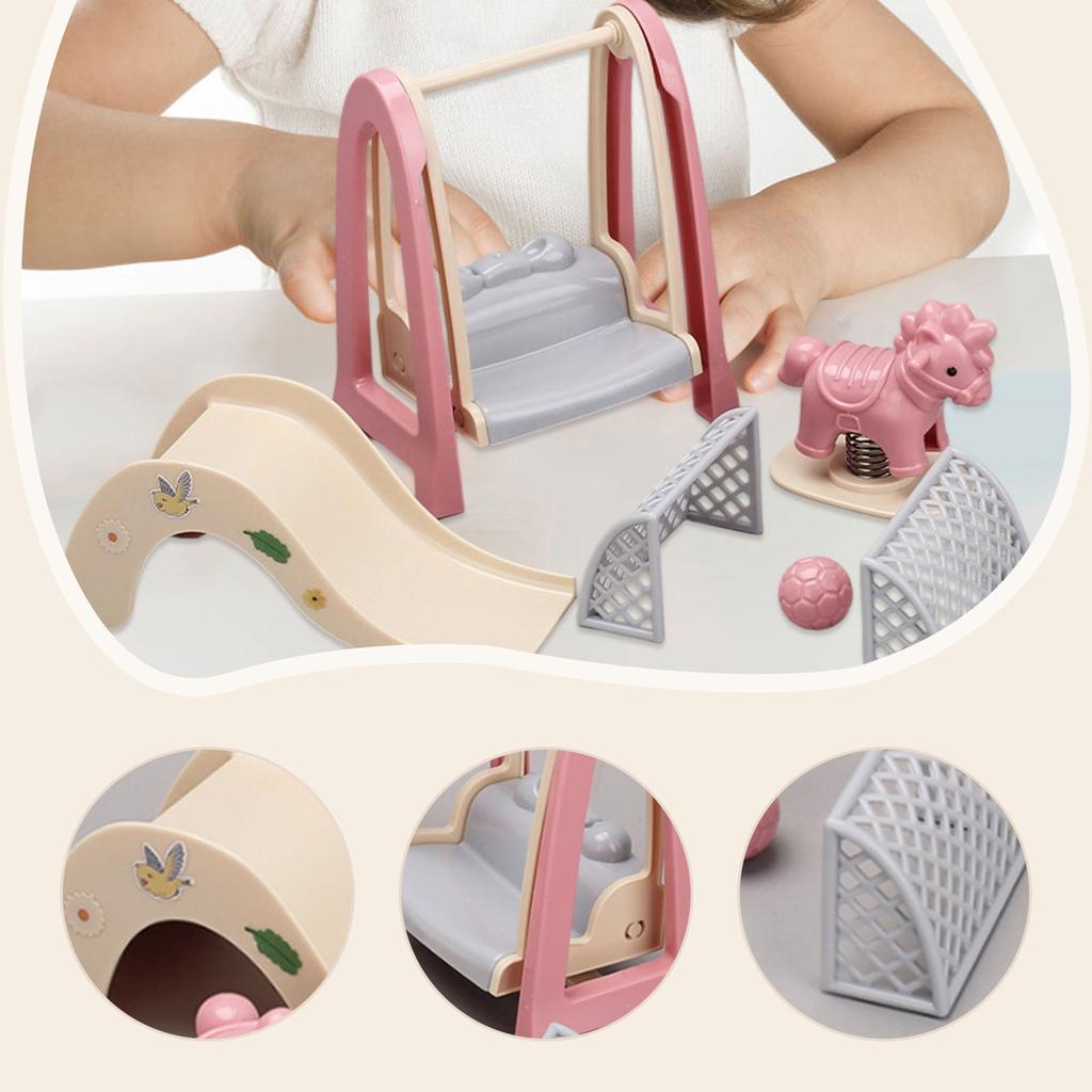 1/12 Scale Amusement Park Slide Horse Swing Play House Toy Set for Kids Dollhouse Accessories Small Simulation Play Equipment