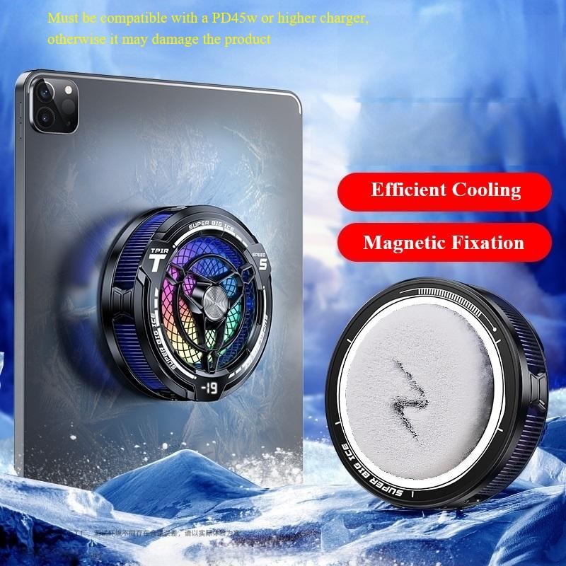FS12 45W Semiconductor Tablet Cooler Large Area Powerful Cooling Magnetic RGB Phone Cooler for Pad/Gaming Phones with Lights