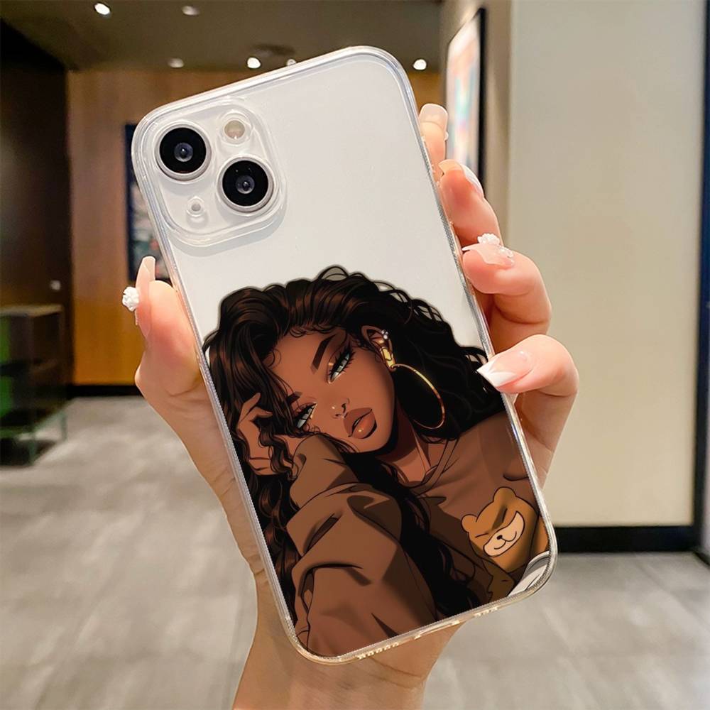Afro Black Girls Cartoon  Phone Case For iPhone 17 16e 16 15 14 13 12 11mini Pro Max X XR XSMAX 8 7 Air Plus Soft Cover