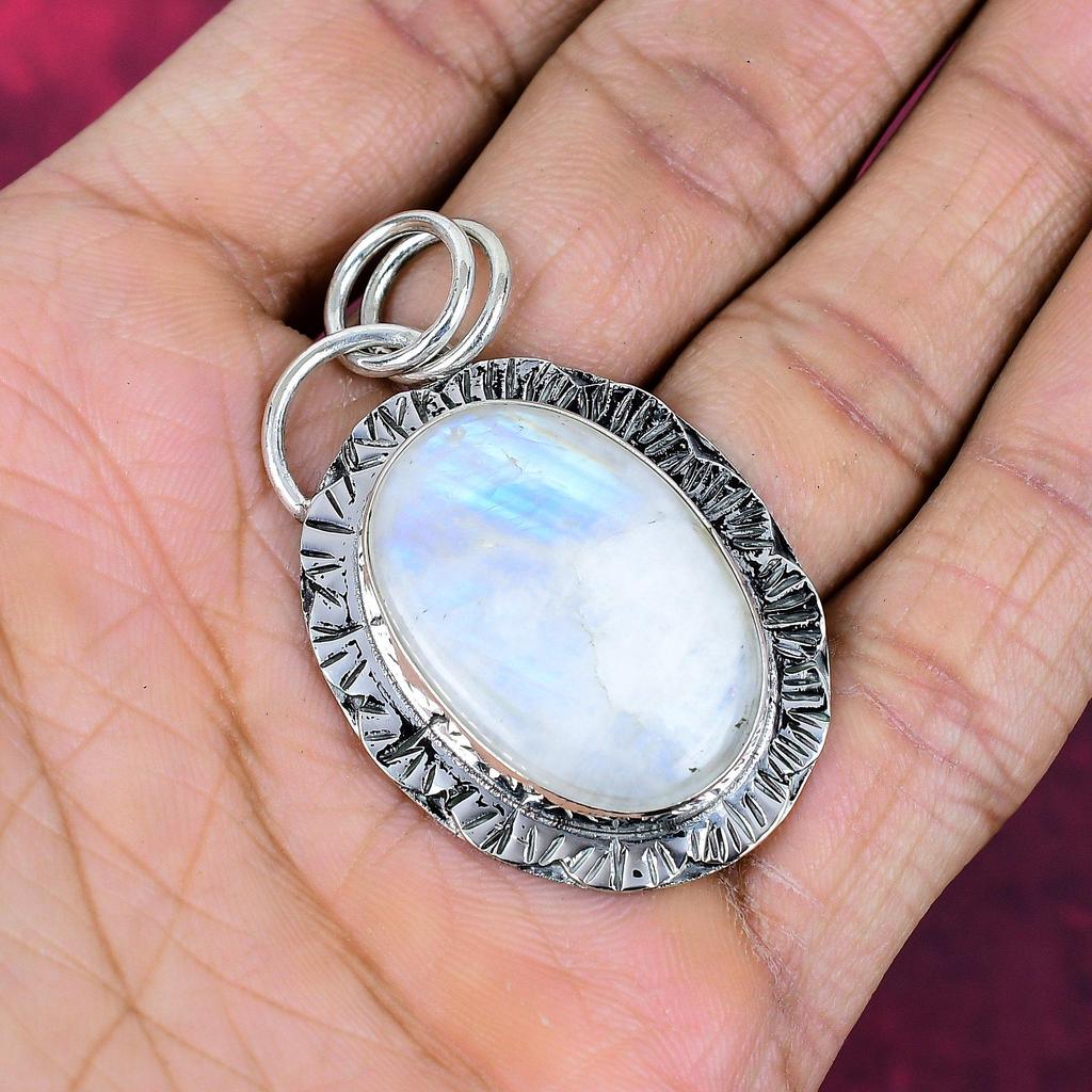 Šperky s duhovým měsíčním kamenem, přívěsky z masivního sterlingového stříbra 925, ručně vyráběné přívěsky s drahokamy pro ženy