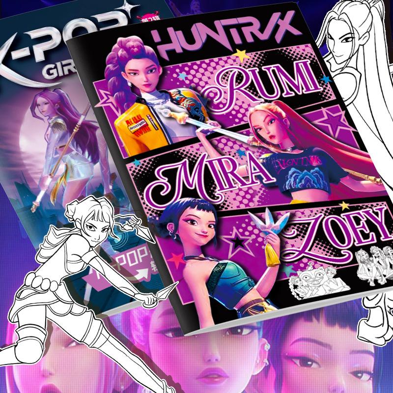 Kpop Demon Hunters Anime omalovánka, Roztomilá kreslená knížka pro děti, Ideální dárek pro fanoušky