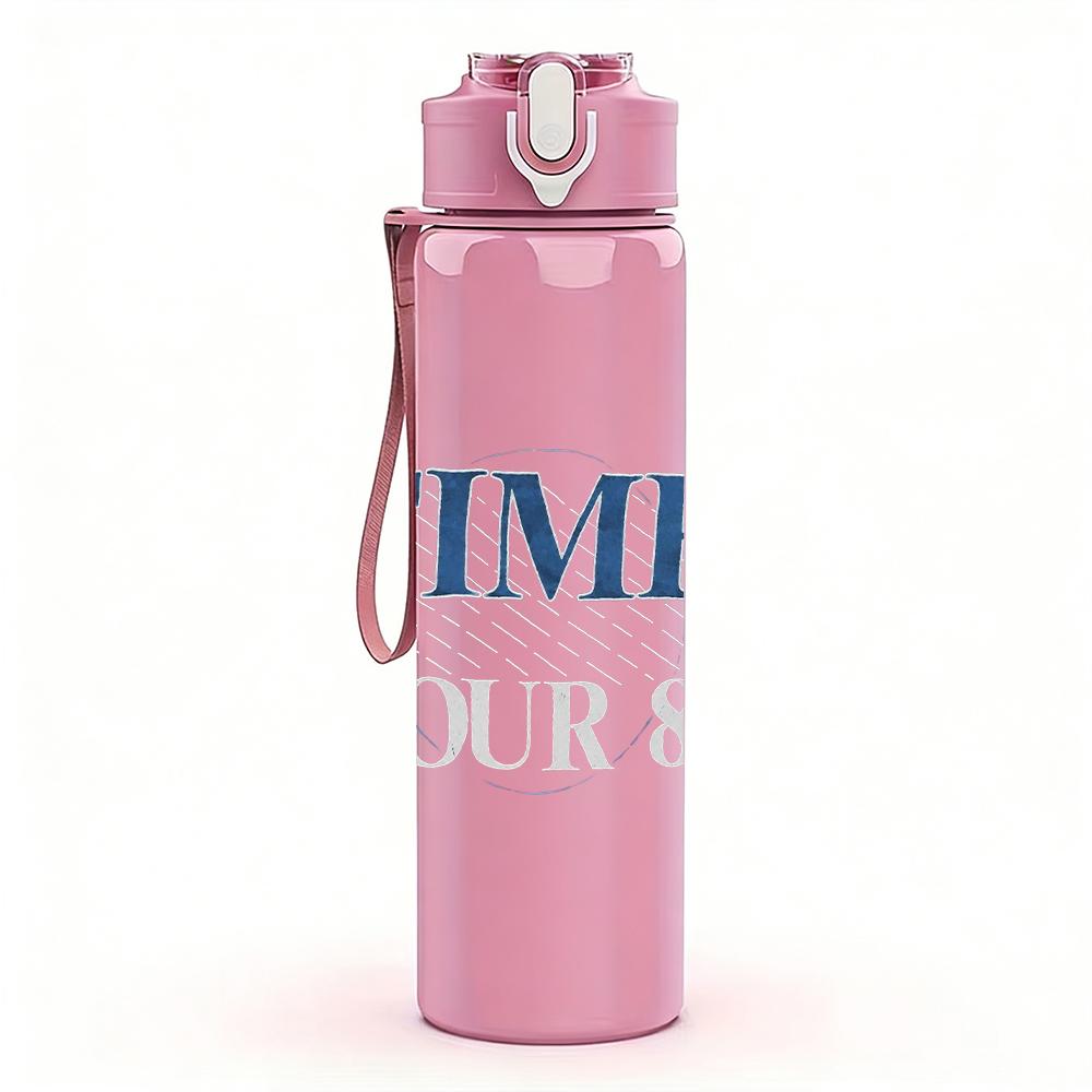1PC Time tour 81 rectangular text print 750ml colorful plastic sports water bottle leakproof pop up lid with straw for outdoor work home use
