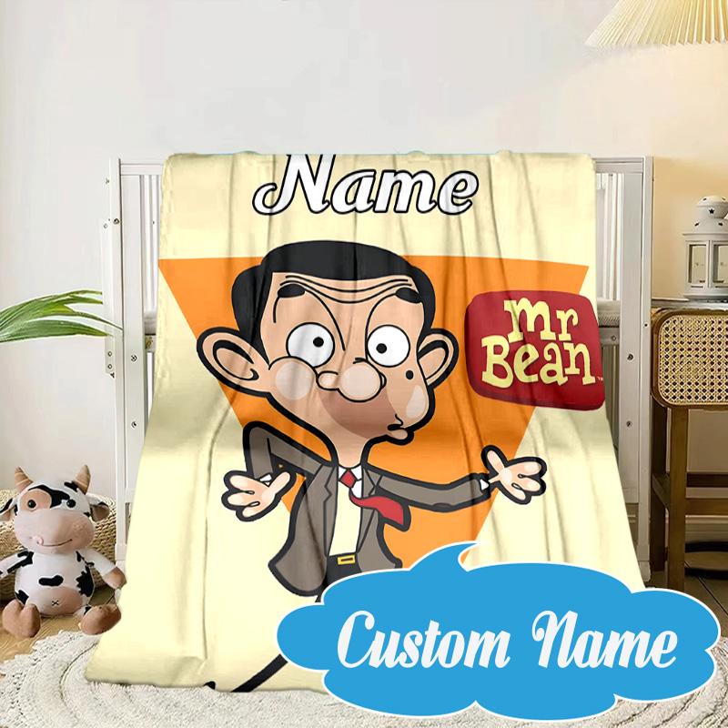 Custom Name Mr. Bean's Sunny Day Blanket Bed Sofa Blanket Flannel Blanket for Camping, Hiking, Picnic Essentials,gift for Fan Family