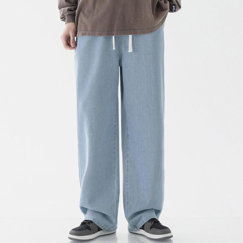 Summer Thin Jeans Men's Loose Straight High Street Elastic Waist Casual Wide-leg Pants