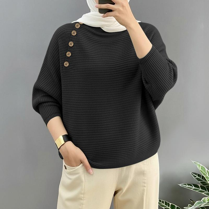 ZANZEA Women Casual Round Neck Solid Color Long Sleeve Retro Blouse