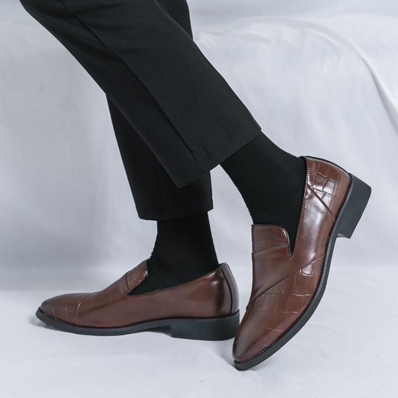 European Plus Size Men's Loafers - 2025 Spring/Autumn Casual Embossed Spliced Leather Shoes
