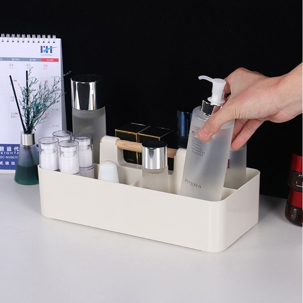 Wood Handle Stationery Finishing Box Multi-compartment Desktop Storage Case Desk Organizer  Makeup
