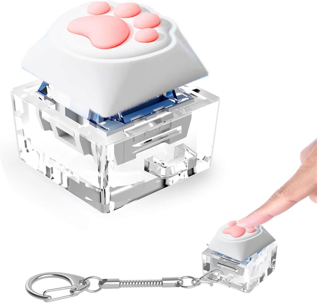 Keyboard Fidget Keychain Keyboard Stress Relief DIY Fidget Button Keycap Finger Clicker Cat's Paw Toy Cool Gifts Finger Keyboard