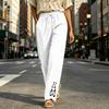 Women's Casual High Waisted Color Lace Trim Pants with Pockets